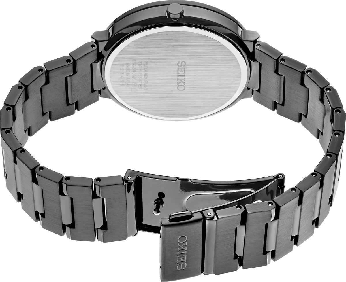 Seiko men's black ion top finish solar calendar dress watch