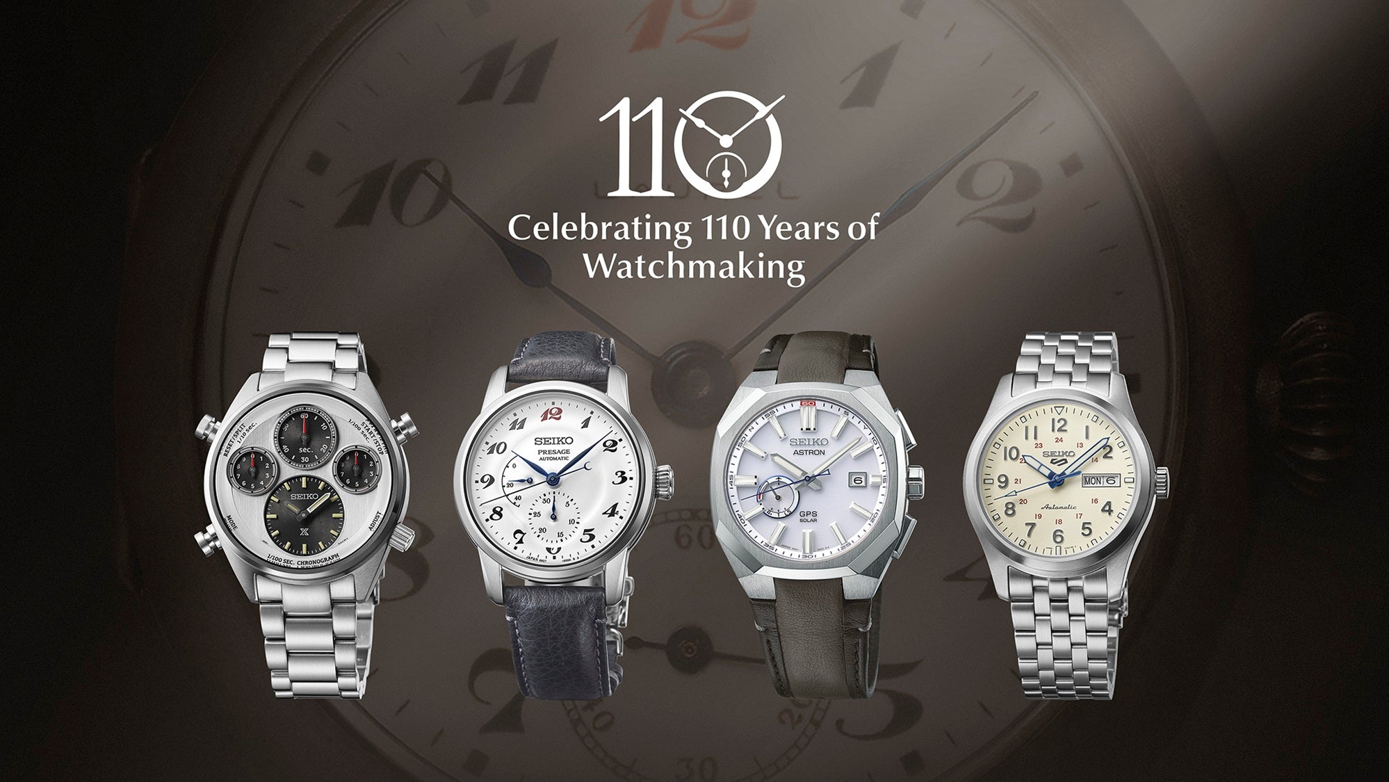 Presage, Prospex, Astron, and 5 Sports celebrate the 110th anniversary of Seiko’s first wristwatch.