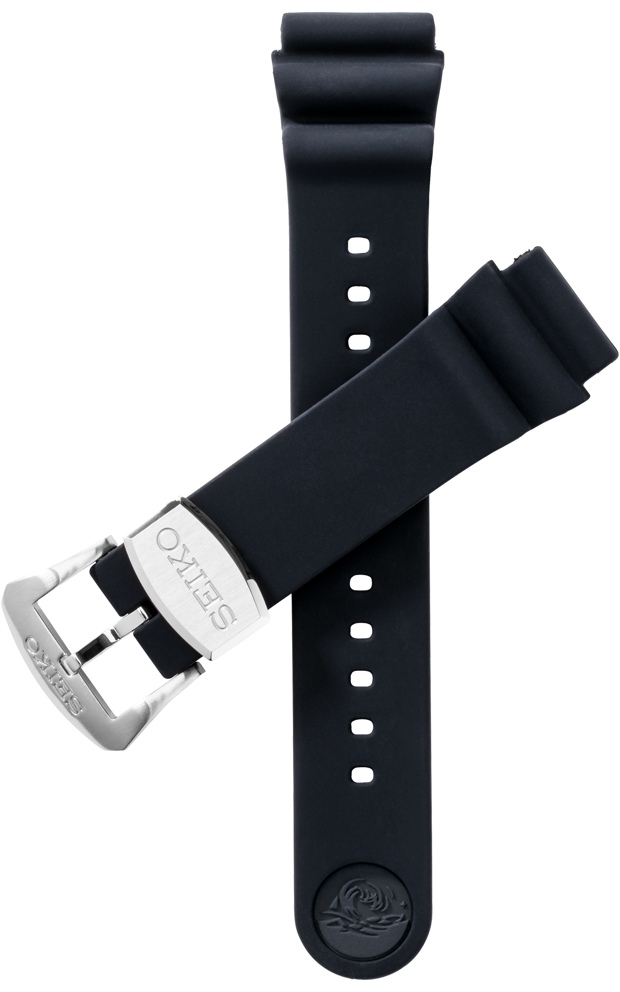 BLACKSTRAP black silicone strap straps; one with 12 holes and one with stainless steel buckle and keeper
